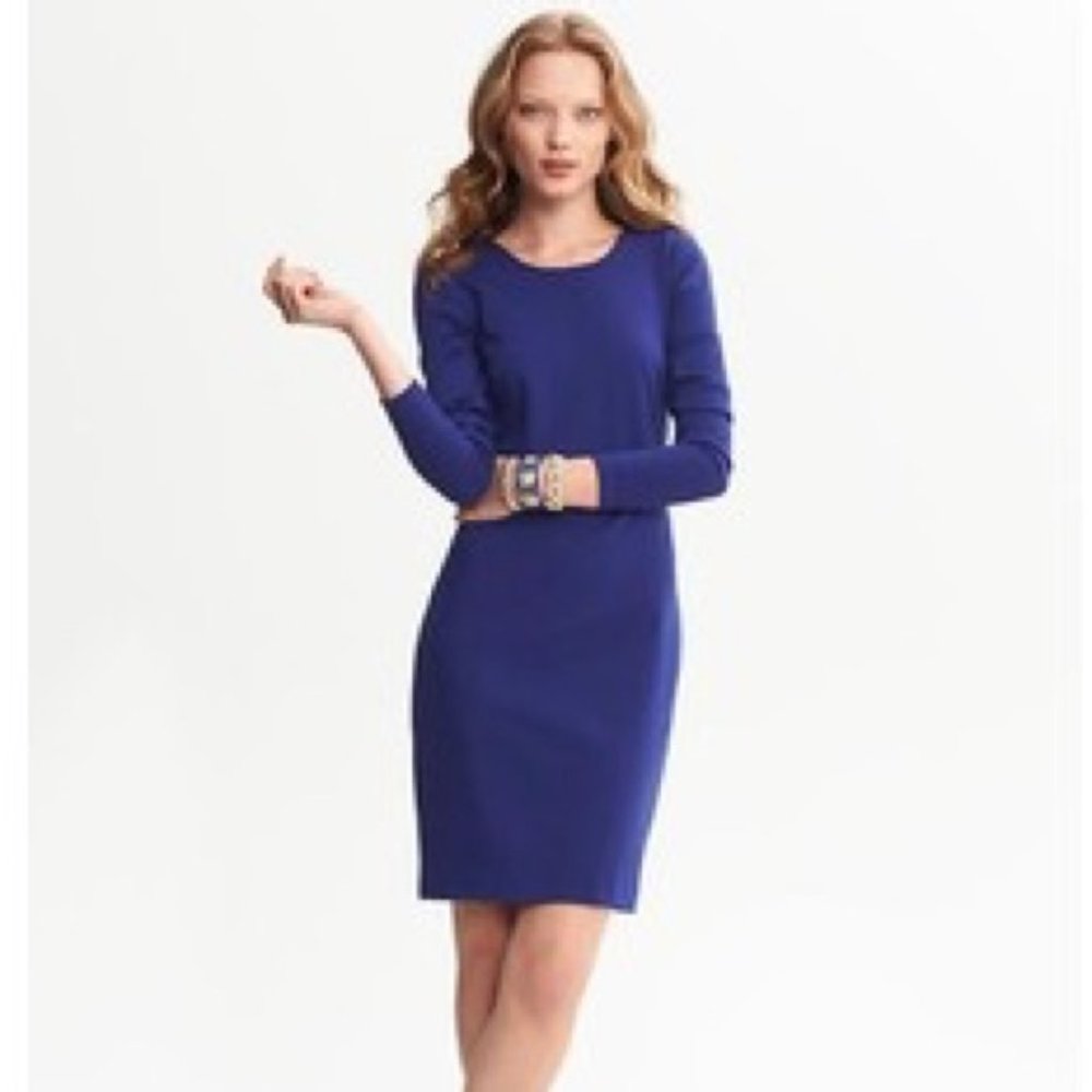Banana Republic Blue Long Sleeve V-Back Dress(607)